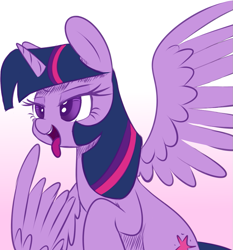 Size: 891x954 | Tagged: safe, alternate version, artist:acersiii, color edit, edit, twilight sparkle, alicorn, pony, g4, colored, cute, female, implied vore, mare, open mouth, smiling, spread wings, teasing, tongue out, twiabetes, twilight sparkle (alicorn), twipred, wings