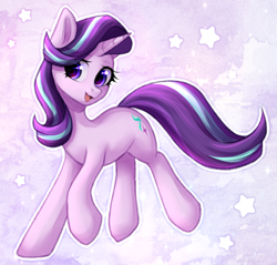 Size: 2093x2000 | Tagged: safe, artist:avrameow, starlight glimmer, pony, unicorn, g4, abstract background, cute, female, glimmerbetes, high res, horn, looking at you, mare, open mouth, open smile, outline, smiling, smiling at you, solo, white outline
