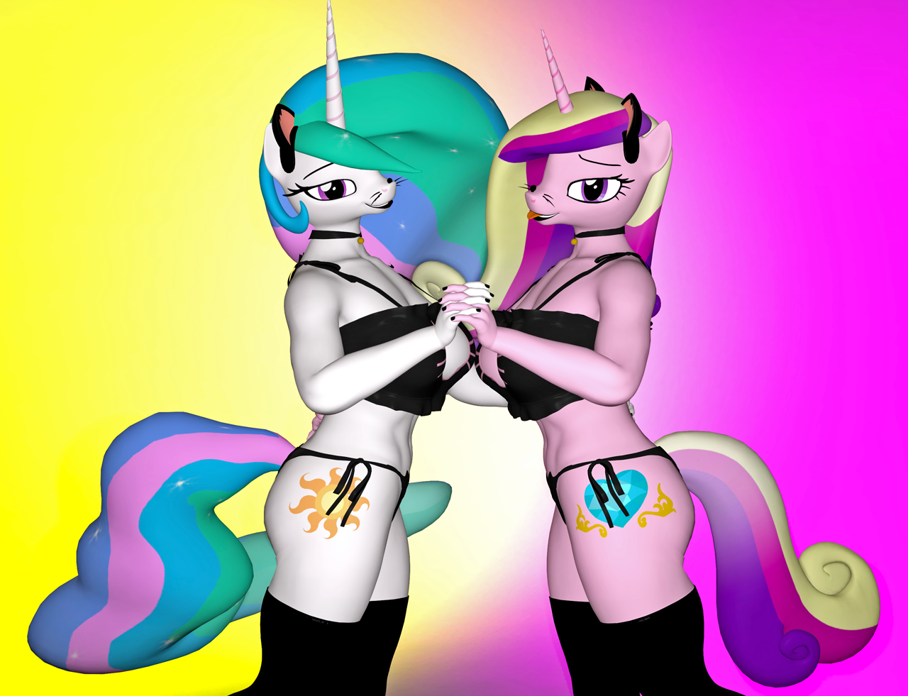 #2379331 - suggestive, artist:kevhon, princess cadance, princess celestia, ...