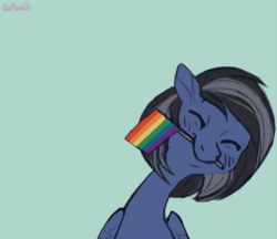 Size: 1593x1376 | Tagged: safe, artist:alexmaximal8, oc, oc only, oc:driftor, pegasus, pony, animated, blue coat, blue eyes, closed mouth, colored, colored sketch, commission, ears up, eyes closed, flag, flag waving, folded wings, gay pride, gay pride flag, gif, happy, head shake, male, mouth hold, pegasus oc, pride, pride flag, simple background, sketch, smiling, solo, stallion, two toned mane, wings, ych result