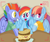 Size: 1920x1610 | Tagged: safe, artist:notadeliciouspotato, derpibooru exclusive, bow hothoof, rainbow dash, windy whistles, pegasus, pony, g4, atg 2020, bowabetes, camera shot, clothes, couch, cute, dashabetes, female, food, freckles, looking at the camera, male, mare, newbie artist training grounds, open mouth, pasta and potato sandwich on sourdough, plate, recording, sandwich, smiling, spread wings, stallion, table, windybetes, wings