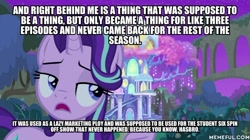 Size: 600x337 | Tagged: safe, edit, edited screencap, screencap, starlight glimmer, g4, student counsel, caption, drama, image macro, memeful.com, season 9 drama, text, treehouse of harmony, treehouse of harmony drama