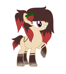 Size: 1050x1182 | Tagged: safe, artist:demure-doe, oc, oc only, oc:chocolate strawberry, food pony, original species, pony, coat markings, female, food, grin, ponified, simple background, smiling, socks (coat markings), solo, transparent background