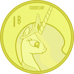 Size: 482x482 | Tagged: safe, artist:outlawquadrant, edit, princess celestia, alicorn, pony, g4, bits, bust, coin, currency, gold, number, portrait, simple background, text, transparent background