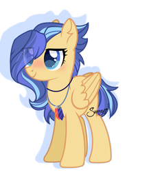 Size: 3400x3924 | Tagged: safe, artist:mint-light, oc, oc only, pegasus, pony, eye clipping through hair, female, high res, jewelry, mare, necklace, pegasus oc, signature, simple background, smiling, solo, transparent background, wings