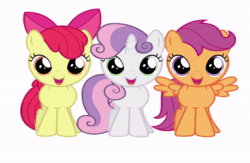 Size: 1652x1080 | Tagged: safe, apple bloom, scootaloo, sweetie belle, earth pony, pegasus, pony, unicorn, g4, adorabloom, animated, blank flank, cute, cutealoo, cutie mark crusaders, diasweetes, female, i get around, meme, music, simple background, sound, the beach boys, trio, trio female, turntable, turntable pony, webm, white background