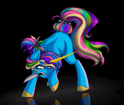 Size: 2000x1700 | Tagged: safe, artist:shamy-crist, oc, oc only, pony, unicorn, female, knife, mare, mouth hold, solo