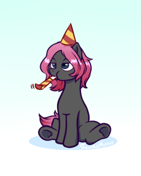 Size: 400x500 | Tagged: safe, artist:soulfulmirror, oc, oc only, oc:soulful mirror, earth pony, pony, birthday, hat, male, party hat, party horn, ponysona, solo, stallion