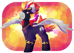 Size: 2242x1592 | Tagged: source needed, safe, artist:php166, oc, oc only, oc:claustrum, pegasus, pony, abstract background, ear fluff, goggles, looking at you, looking down, looking down at you, male, shadowbolts, solo, spread wings, stallion, wings
