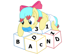 Size: 4032x3024 | Tagged: safe, artist:ldj, artist:northern haste, oc, oc only, oc:serenity breeze, pony, baby, baby pony, blocks, colored, diaper, foal, pacifier, simple background, solo, transparent background