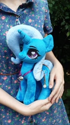 Size: 526x934 | Tagged: safe, artist:doctorkoda, photographer:jewellier, trixie, human, pony, unicorn, g4, irl, photo, plushie, solo