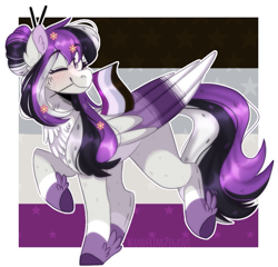 Size: 1073x1031 | Tagged: safe, artist:wanderingpegasus, oc, oc only, pegasus, pony, asexual pride flag, chest fluff, colored wings, female, hair bun, pegasus oc, pride, pride flag, pride month, solo, wings