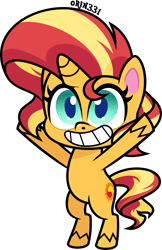 Size: 2594x4000 | Tagged: safe, artist:orin331, derpibooru exclusive, sunset shimmer, pony, unicorn, g4, g4.5, my little pony: pony life, bipedal, cute, g4 to g4.5, high res, hooves in air, pony life accurate, shimmerbetes, simple background, standing, transparent background
