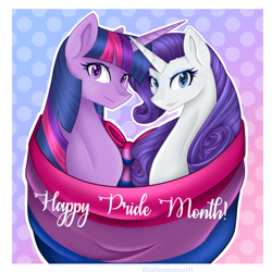 Size: 2048x2048 | Tagged: safe, artist:wolfpaintruth, rarity, twilight sparkle, alicorn, pony, unicorn, g4, bilight sparkle, bisexual pride flag, duo, female, high res, lesbian, pride, pride flag, ship:rarilight, shipping, text, twilight sparkle (alicorn)