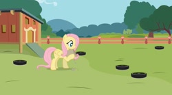 Size: 1440x802 | Tagged: safe, artist:forgalorga, fluttershy, pegasus, pony, it's picnic time, g4, feeding, female, mare, roomba, roombashy