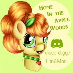 Size: 1280x1280 | Tagged: safe, artist:appleneedle, oc, oc only, oc:apple needle, earth pony, pony, advertisement, bust, discord (program), discord server, looking at you, portrait, smiling