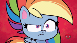 Size: 800x449 | Tagged: safe, screencap, rainbow dash, pegasus, pony, g4.5, my little pony: pony life, the best of the worst, angry, animated, female, gritted teeth, mare, red face, shrunken pupils, solo, treehouse logo, wings