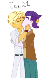 Size: 1214x1920 | Tagged: safe, artist:horroraceman93, dirk thistleweed, ragamuffin (g4), equestria girls, g4, duo, gay, kissing, male, pride month, ragadirk, shipping, simple background, transparent background