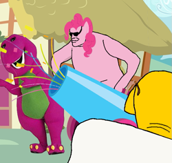 Size: 661x623 | Tagged: safe, pinkie pie, g4, /mlp/, 1000 hours in ms paint, 4chan, arthur, barney the dinosaur, barneyfag, janitor, lev punch edit, meme, mr. morris, party cannon, the last of us, the last of us part ii, wat