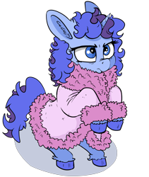 Size: 3176x3769 | Tagged: safe, artist:paskanaakka, derpibooru exclusive, oc, oc only, oc:midnight dew, pony, unicorn, angry, bathrobe, bipedal, clothes, colored hooves, cute, ear fluff, female, frown, glare, grumpy, high res, hoof fluff, horn, looking at you, madorable, mare, nose wrinkle, pony oc, robe, simple background, sitting, solo, transparent background, unicorn oc, unshorn fetlocks