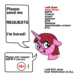 Size: 2000x2000 | Tagged: safe, artist:ponykittenboi, oc, oc:rose petal, pony, unicorn, female, filly, filly oc, glasses, high res, requests open, round glasses, simple, simple background, white background