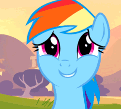 Size: 600x540 | Tagged: safe, edit, edited screencap, editor:hotkinkajou, screencap, rainbow dash, human, pony, hurricane fluttershy, animated, bust, cropped, cute, dashabetes, disembodied hand, female, floppy ears, gif, hand, head pat, hotkinkajou is trying to murder us, looking at you, pat, petting, portrait, smiling, solo focus