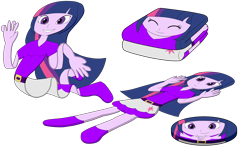 Size: 5000x3000 | Tagged: safe, artist:pikacshu, twilight sparkle, equestria girls, g4, cartoon physics, disc, flattened, grin, inanimate tf, shape change, simple background, smiling, solo, towel, transformation, transparent background