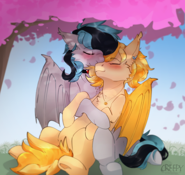 2380734 Safe Artist Suplolnope Oc Oc Greycedar Oc Pudding Bat Pony Couple Cuddling Cute Love Derpibooru