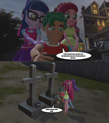Size: 2560x2881 | Tagged: safe, artist:mr-wolfapex, gloriosa daisy, sci-twi, timber spruce, twilight sparkle, equestria girls, g4, 3d, cross, father's day, gravestone, high res, sad