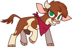 Size: 1576x1042 | Tagged: safe, artist:mane6, arizona (tfh), cow, them's fightin' herds, action pose, arizonadorable, bandana, cloven hooves, community related, cute, female, green eyes, grin, handkerchief, horns, looking at you, no pupils, raised hoof, simple background, smiling, solo, teeth, transparent background, vector