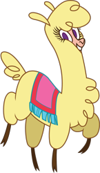 Size: 984x1696 | Tagged: safe, artist:mane6, paprika (tfh), alpaca, them's fightin' herds, chest fluff, cloven hooves, community related, female, grin, looking at you, no pupils, purple eyes, raised hoof, simple background, smiling, solo, teeth, transparent background, vector