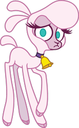 Size: 750x1218 | Tagged: safe, alternate version, artist:mane6, pom (tfh), lamb, sheep, them's fightin' herds, bell, bell collar, blue eyes, cloven hooves, collar, community related, cute, female, frown, looking at you, nervous, no pupils, raised hoof, simple background, solo, transparent background, vector
