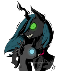 Size: 1000x1150 | Tagged: safe, artist:wintershibe, queen chrysalis, changeling, changeling queen, g4, creepy, creepy smile, duo, female, sharp teeth, simple background, smiling, teeth, tongue out, transparent background