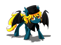 Size: 933x686 | Tagged: safe, artist:ce2438, oc, oc only, oc:vesper flare, bat pony, pony, bat pony oc, bat wings, clothes, hat, simple background, smiling, solo, white background, wings