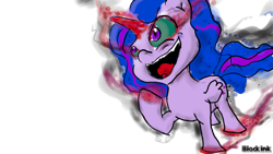 Size: 1137x640 | Tagged: safe, artist:lukaner-z, twilight sparkle, alicorn, pony, g4, colored horn, corrupted, corrupted twilight sparkle, curved horn, dark magic, dark queen, dark twilight sparkle, female, glowing horn, horn, magic, possessed, psychotic, queen twilight, queen twilight sparkle, simple background, solo, sombra eyes, sombra horn, transparent background, twilight sparkle (alicorn), tyrant sparkle, watermark, wavy hair, wavy mane, wavy tail