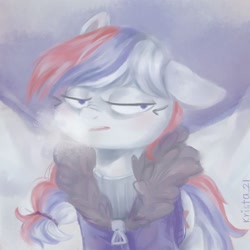 Size: 1280x1280 | Tagged: safe, artist:krista-21, oc, oc only, oc:marussia, pony, braid, breath, bust, clothes, cold, nation ponies, nose wrinkle, one ear down, parka, ponified, portrait, russia, solo, sweater