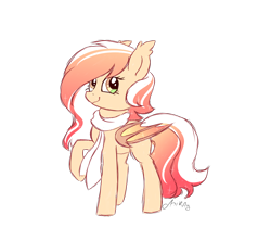Size: 2796x2352 | Tagged: safe, artist:mint-light, oc, oc only, oc:peach juice, bat pony, pony, bat pony oc, bat wings, clothes, female, high res, mare, raised hoof, scarf, simple background, smiling, solo, transparent background, wings