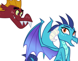 Size: 1000x786 | Tagged: safe, artist:andoanimalia, edit, vector edit, garble, princess ember, dragon, dragon quest, g4, triple threat, .svg available, cute, dragoness, dragonlord, emberbetes, female, gardorable, grin, horns, male, ship:emble, shipping, simple background, smiling, straight, transparent background, vector