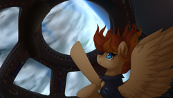 Size: 3840x2160 | Tagged: safe, artist:lionbun, oc, oc:thunder twirl, pegasus, pony, cloud, commission, continent, cupola, cupola (iss), earth, female, high res, international space station, mare, nasa, ocean, patreon, patreon reward, space, space station, spacex, zero gravity