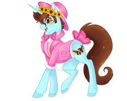 Size: 1920x1538 | Tagged: safe, artist:nightingalewolfie, oc, oc only, oc:minty hooves, pony, unicorn, clothes, floral head wreath, flower, hat, male, simple background, solo, stallion, transparent background