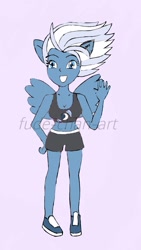 Size: 808x1436 | Tagged: safe, artist:fude-chan-art, night glider, equestria girls, g4, clothes, equestria girls-ified, exeron fighters, exeron outfit, martial arts kids, martial arts kids outfits, pegasus wings, ponied up, pony ears, shoes, shorts, sneakers, sports shoes, sports shorts, wings