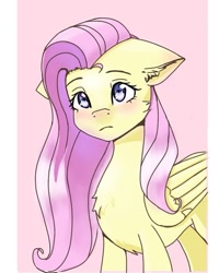 Size: 506x631 | Tagged: safe, alternate version, artist:_niko._.art_, fluttershy, pegasus, pony, g4, bust, cheek fluff, chest fluff, ear fluff, female, floppy ears, folded wings, looking at you, mare, solo, standing, three quarter view, wings