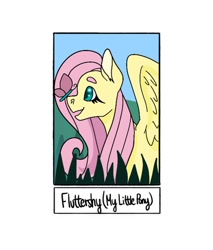Size: 822x967 | Tagged: safe, alternate version, artist:kandiedpastels, fluttershy, butterfly, pegasus, pony, g4, bust, female, grass, mare, open mouth, smiling, solo