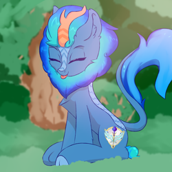 Size: 1500x1500 | Tagged: safe, artist:glazirka, oc, oc:lightning star, kirin, cutie mark, eyes closed, female, forest, horn, kirin oc, mare, tongue out