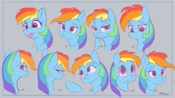Size: 1280x720 | Tagged: safe, artist:auroriia, rainbow dash, pegasus, pony, g4, :p, angry, blushing, bust, crying, expressions, female, looking at you, looking back, looking back at you, mare, multeity, portrait, sad, solo, tongue out