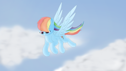 Size: 3840x2160 | Tagged: safe, artist:astralr, rainbow dash, pegasus, pony, g4, cloud, female, flying, high res, mare, sky, solo, wings