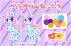 Size: 1535x1003 | Tagged: safe, artist:esmeia, oc, oc only, oc:shortstack, earth pony, pony, abstract background, duo, earth pony oc, female, heart, mare, reference sheet