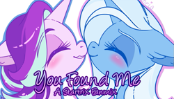 Size: 633x363 | Tagged: safe, artist:esmeia, starlight glimmer, trixie, pony, unicorn, g4, blushing, bust, eyelashes, eyes closed, female, lesbian, mare, ship:startrix, shipping, smiling