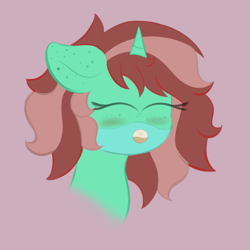 Size: 1001x1001 | Tagged: safe, artist:vanifl, oc, oc only, oc:pure essence, pony, unicorn, blushing, ear freckles, face mask, female, filly, freckles