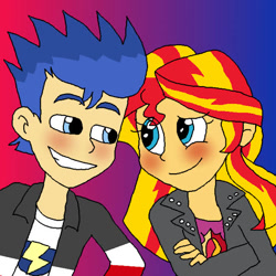 Size: 554x554 | Tagged: safe, artist:stella-exquisa, flash sentry, sunset shimmer, equestria girls, g4, female, gradient background, male, ship:flashimmer, shipping, straight